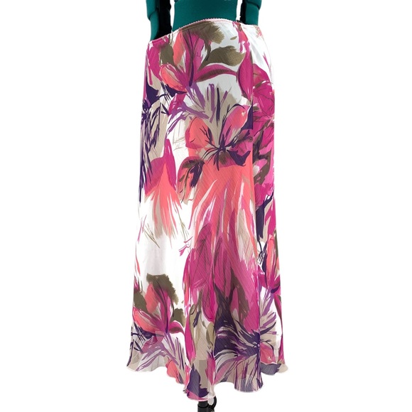 Tribal Pink Floral Patterned Lined Midi Skirt, 12 - Picture 3 of 16